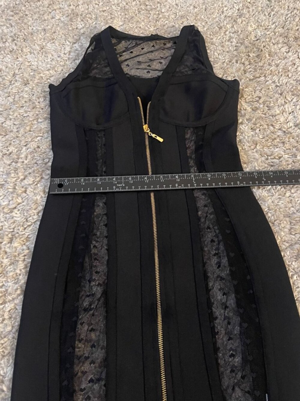 Black Mesh Panel Bodycon Dress Size S Zip Front - Picture 6 of 10